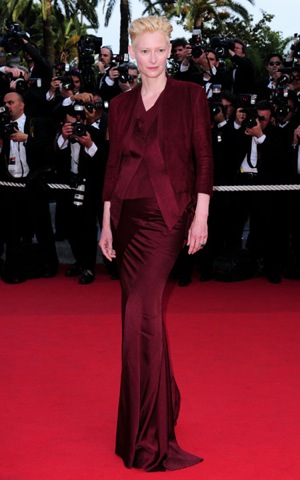 Actress Tilda Swinton in Silky Wine Colored Haider Ackermann Outfit at the Up Premiere at the 2009 Cannes Film Festival Actress Tilda Swinton in Silky Wine Colored Haider Ackermann Outfit at the Up Premiere at the 2009 Cannes Film Festival