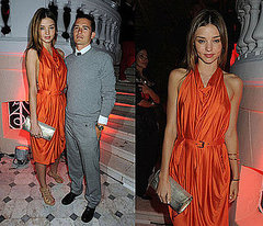 Miranda Kerr and Orlando Bloom Attend Cannes Film Festival, Miranda Wearing a Bright Orange Halter Dress