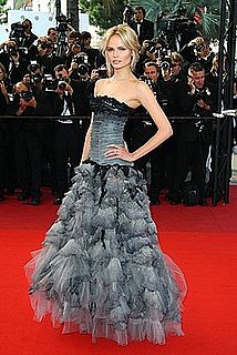 Model Natasha Poly Wears Black and Gray Roberto Cavalli Gown to 2009 Cannes Film Festival