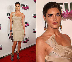 Model Hilary Rhoda in Beige Jacques Fath Dress and Jimmy Choo Sandals at the Fifi Awards