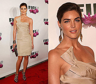 Model Hilary Rhoda in Beige Jacques Fath Dress and Jimmy Choo Sandals at the Fifi Awards