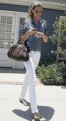 Model Gisele Bundchen in White Jeans and Blue Blouse in Santa Monica Model Gisele Bundchen in White Jeans and Blue Blouse in Santa Monica