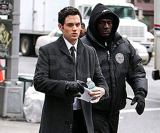 Photo of Penn Badgley on the NYC set of Gossip Girl