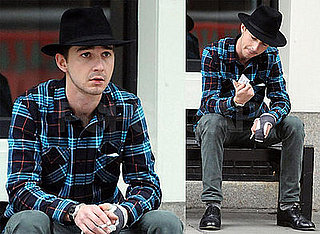 Photos of Shia LaBeouf on a Bench in NYC