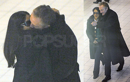 Photos of Salma Hayek and Francois-Henri Pinault Kissing at Paris Airport