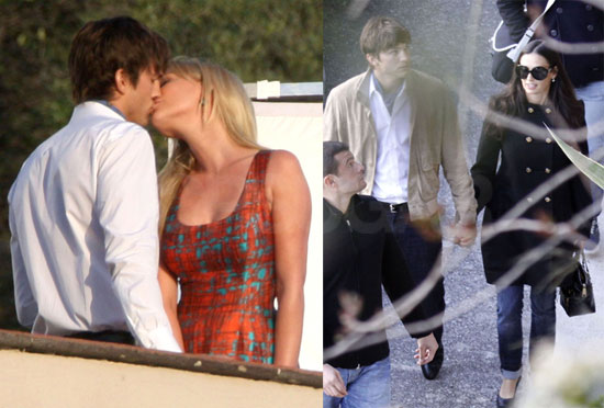 Ashton and Heigl on Set