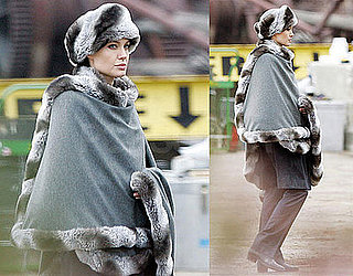 Photos of Angelina Jolie in a Russian-Looking Fur Hat on the Set of Salt in NYC