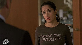 Salma Hayek Wears a "What the Frak?!" Shirt on 30 Rock