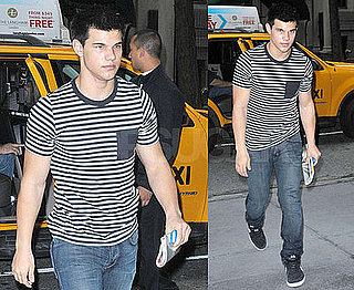 Photos of Taylor Lautner Wearing a Striped Shirt in NYC