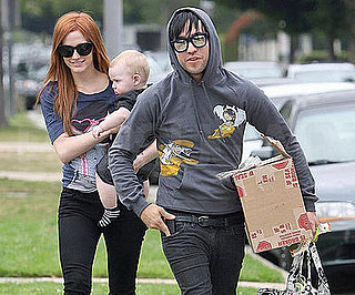Slide Photo of Ashlee Simpson, Pete Wentz, Bronx Wentz on Father's Day Carrying a Box
