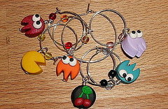 Handmade Pac-Man Character Wine Charm Set from Etsy