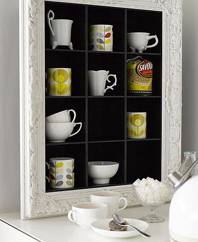 Re-Use Old CD Shelves as Kitchen Shelving for Mugs and Glasses