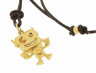Catherine Michiels Gold, Diamond, and Ruby Robot Necklace