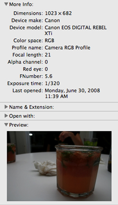 Easily Find and Re-use SLR Camera Settings By Clicking Get Info or Using iPhoto on Photos
