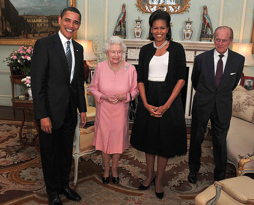Michelle and Barack Obama with Queen Elizabeth II