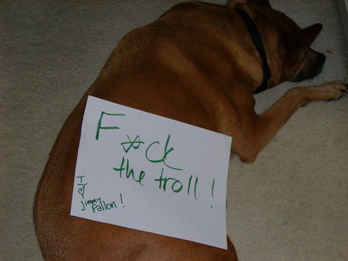 My pup telling all trolls to go to Hades...and saying she loves Jimmy Fallon :P