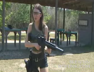 Hot Chick Fires Semiautomatic Weapon