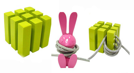 Adorable Bunny and Lime Green Cube Cord Organizers