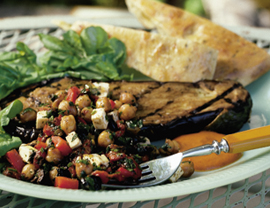 Sunday Dinner: Eggplant Steak with Chickpeas and Roasted Red Peppers