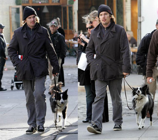 Ethan Hawke Walks His Dog