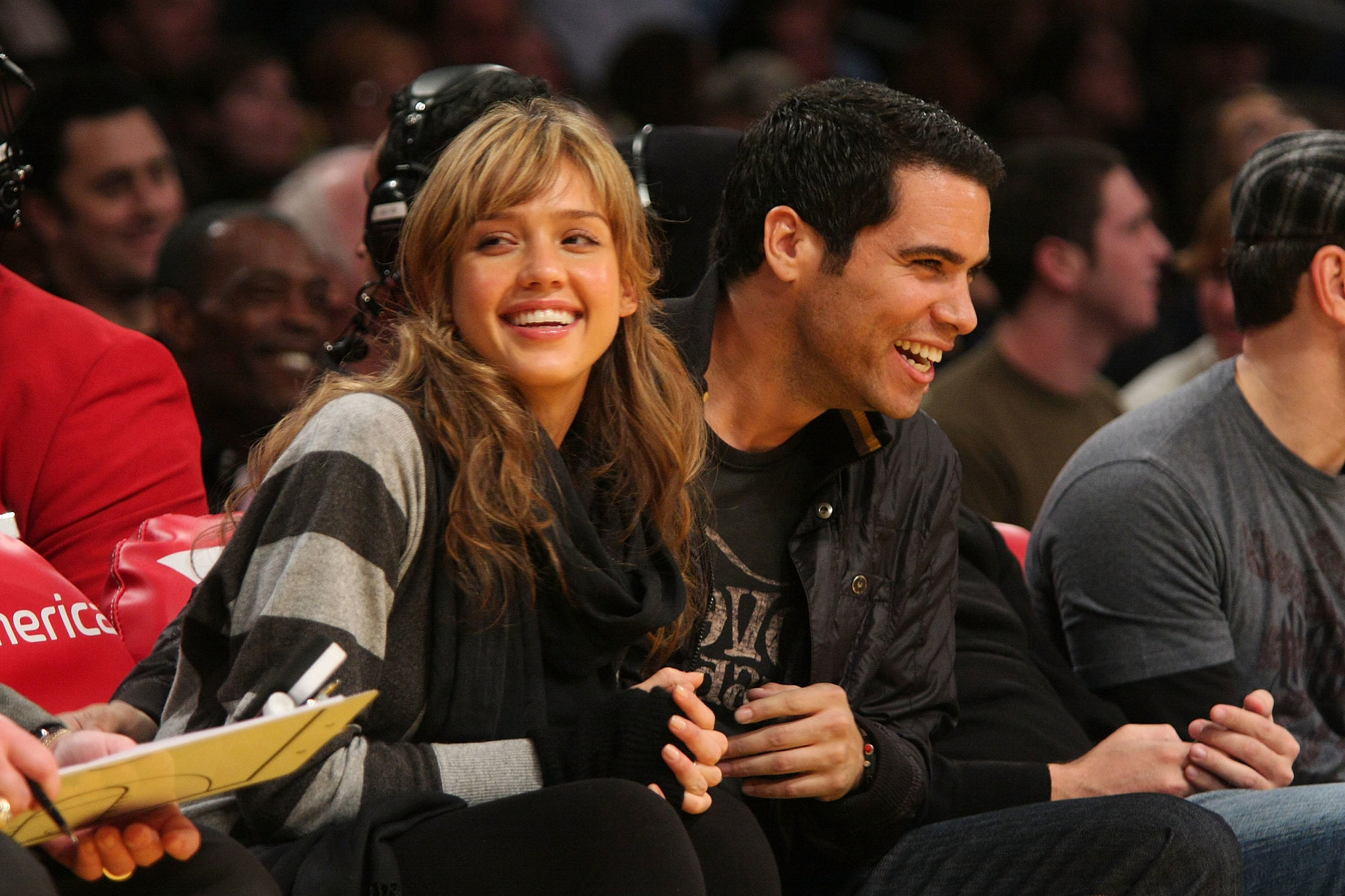 Jessica Alba and Cash Warren laughed courtside at an LA Laker home game ...